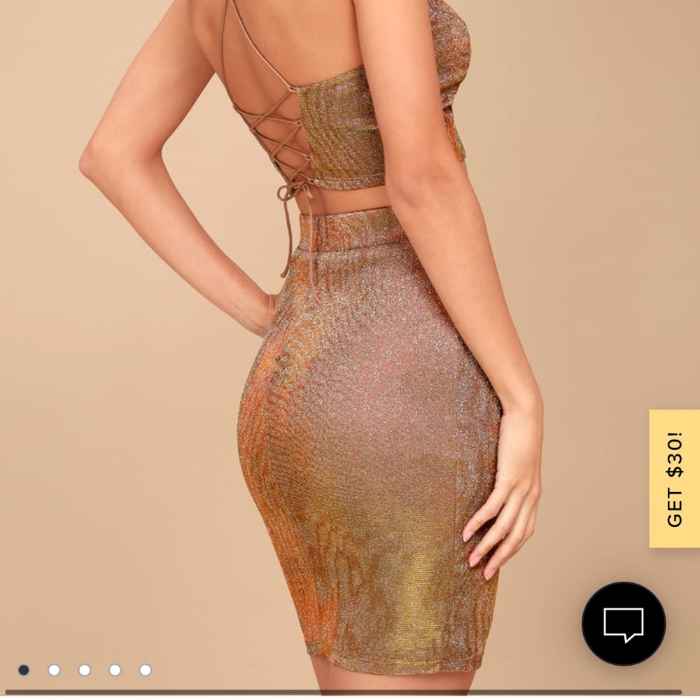 Lulus Two Piece Rose Gold Shimmer Set